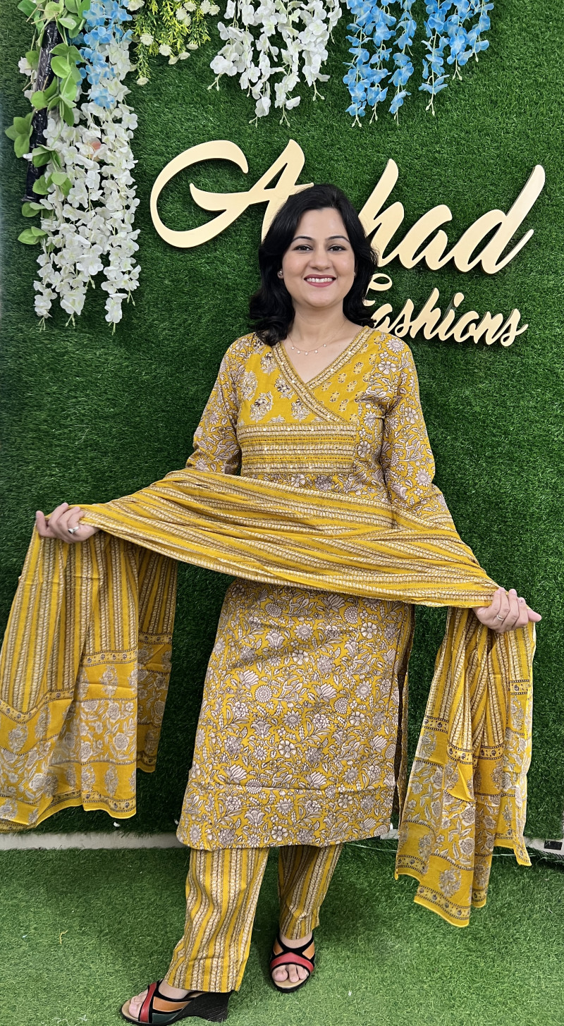 Pure Cotton Regular Style Suit in 3pc Set with Straight Pant and Pure Cotton Dupatta - Mustard