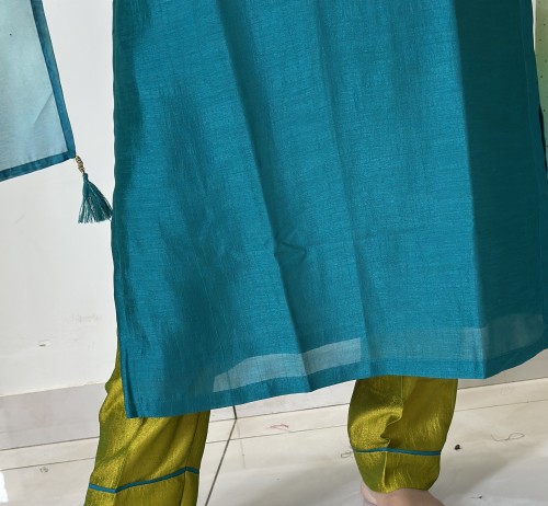 Cotton Silk Straight Style Suit in 3pc Set and Silk Dupatta - Rama Blue