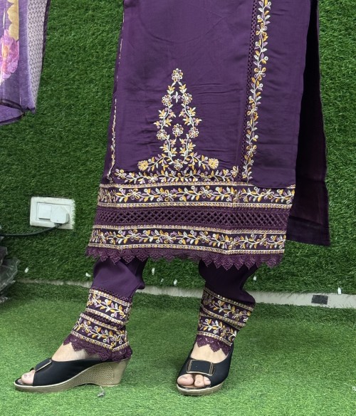 Silk Straight Style Suit in 3pc Set and Chanderi Silk Dupatta - Purple