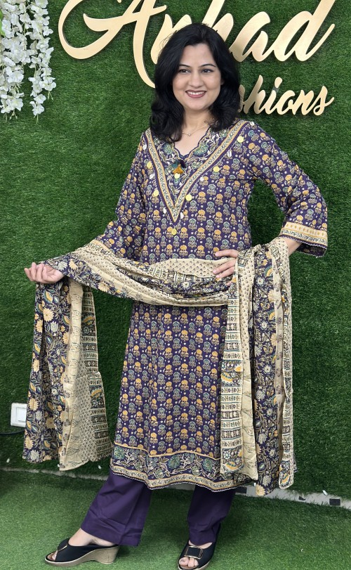 Pure Cotton Pakistani Style Suit with Straight Pant and Pure Cotton Dupatta - Falsa