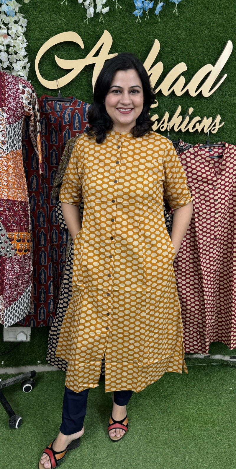 Pure Cotton Kurti A-Line Style - Mustard