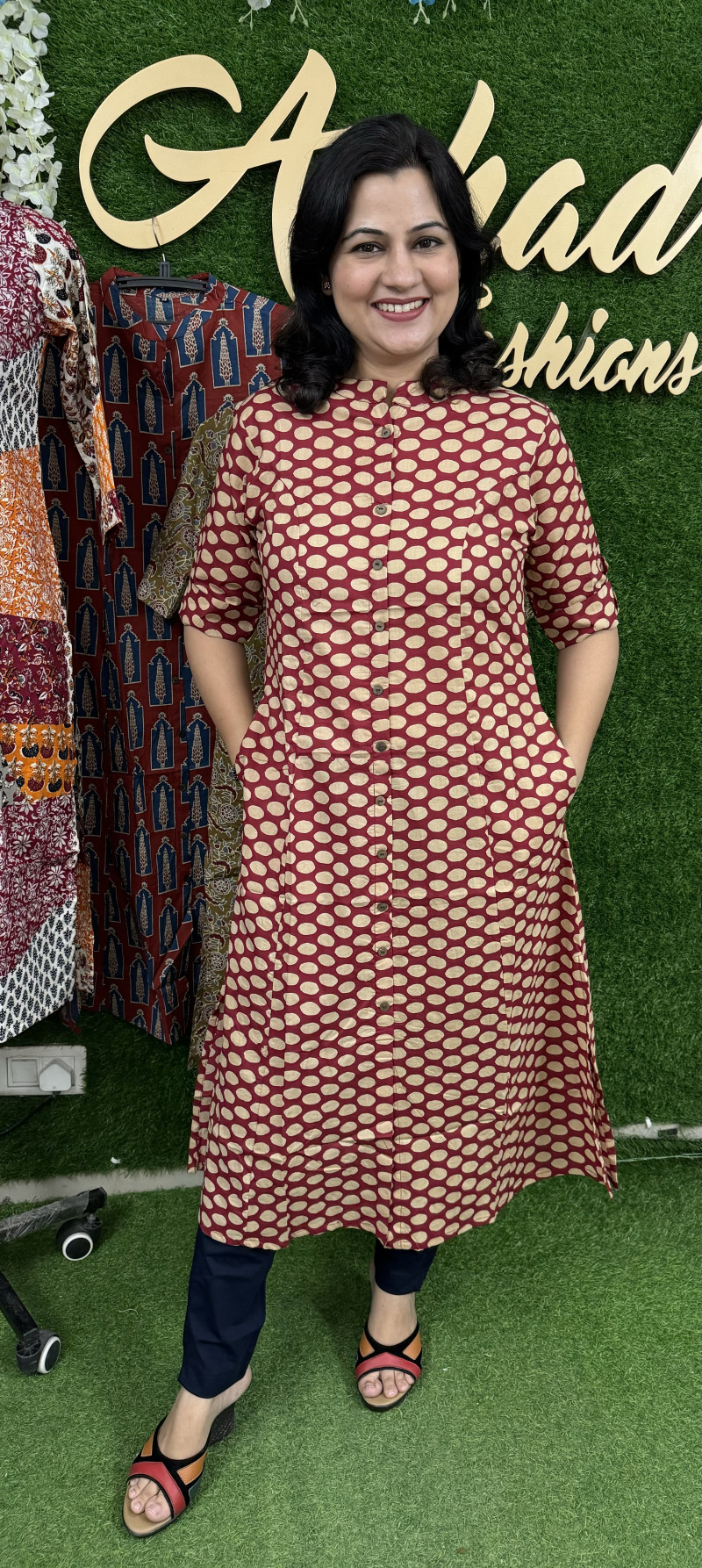 Pure Cotton Kurti A-Line Style - Cherry