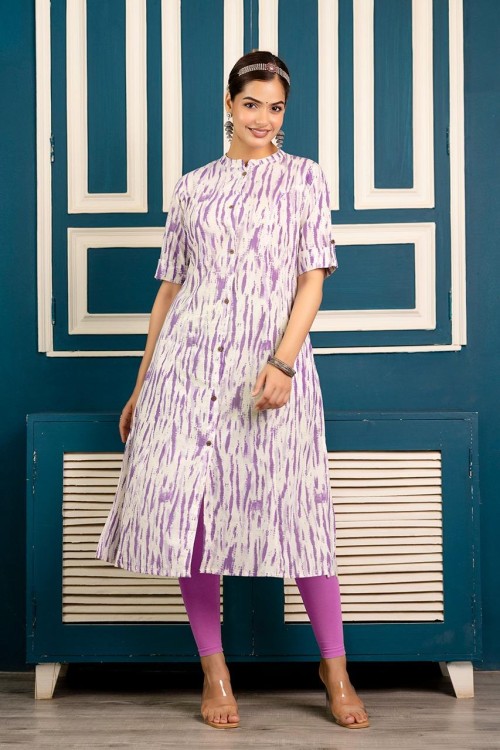 Pure Cotton Kurti A lIne Pattern Princess Cut - Lavender