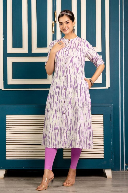 Pure Cotton Kurti A lIne Pattern Princess Cut - Lavender