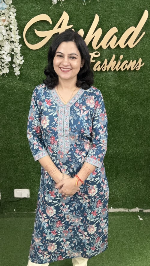 Pure Cotton Kurti in Straight Pattern Kalamkari Print - Indigo Multi