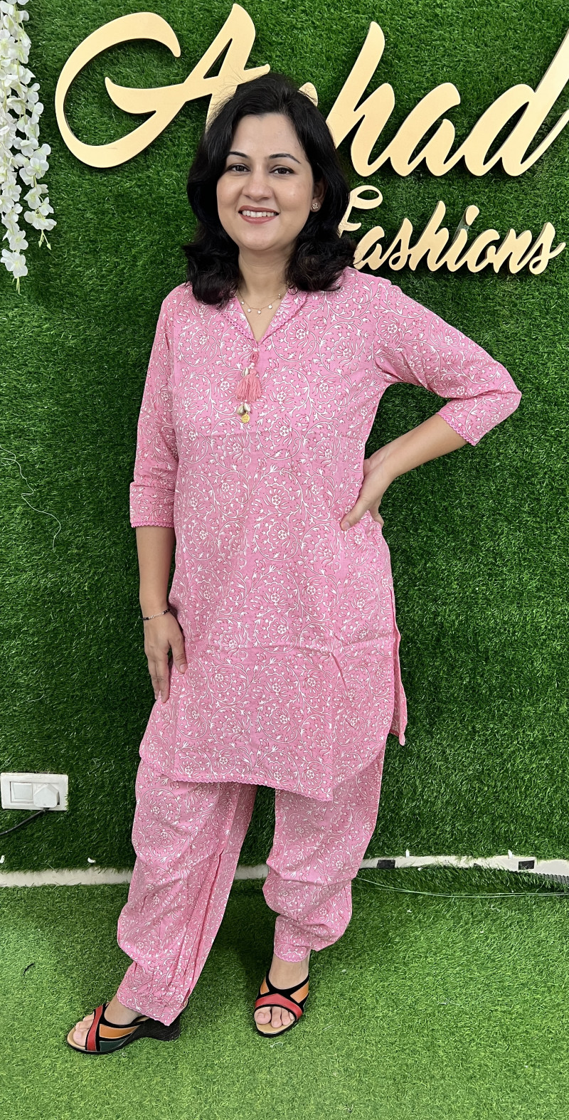 Cotton 2pc Co-ord Sets Pathani Style in  - Pink