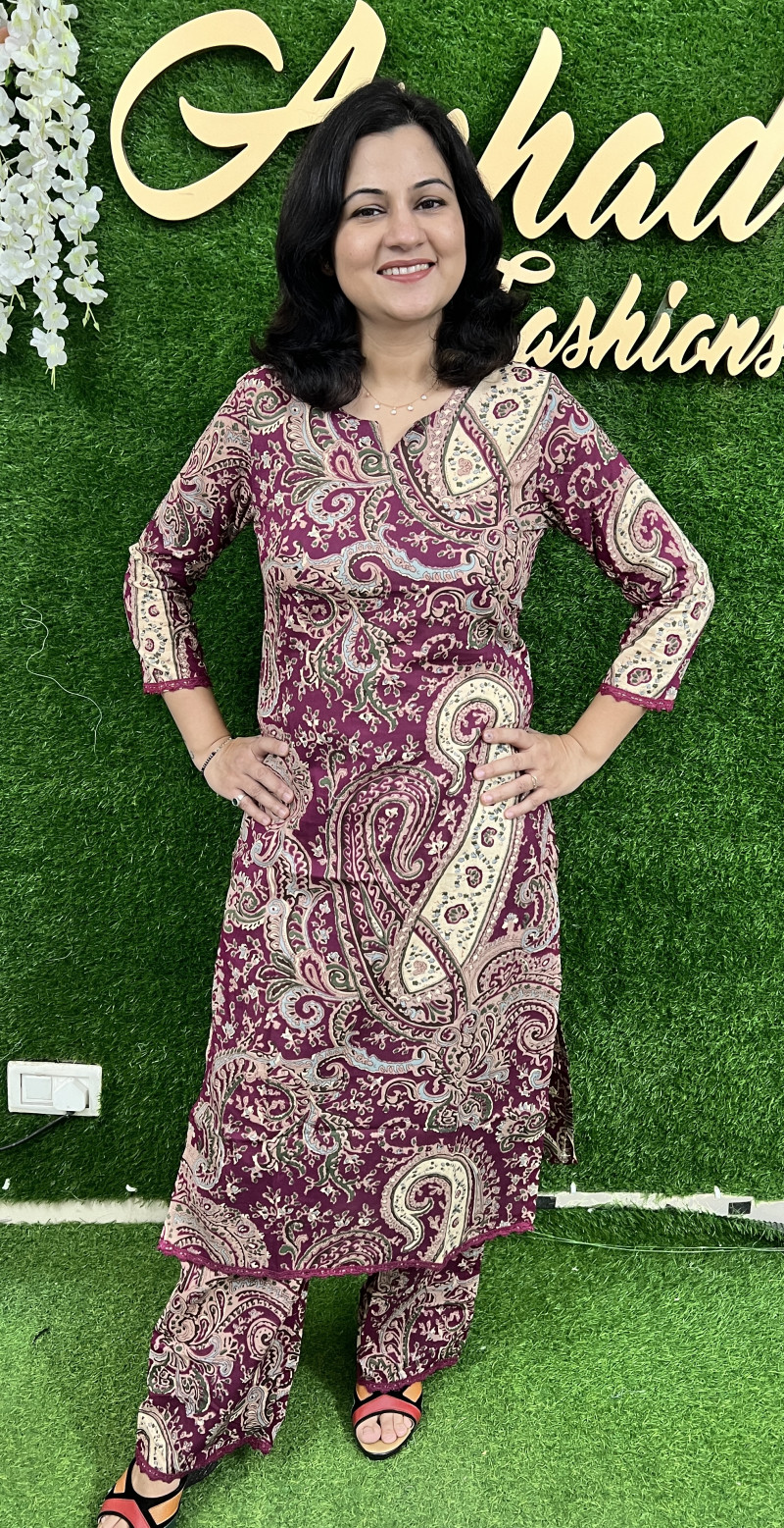 Cotton 2pc Co-ord Sets in  Mughal Print - Wine