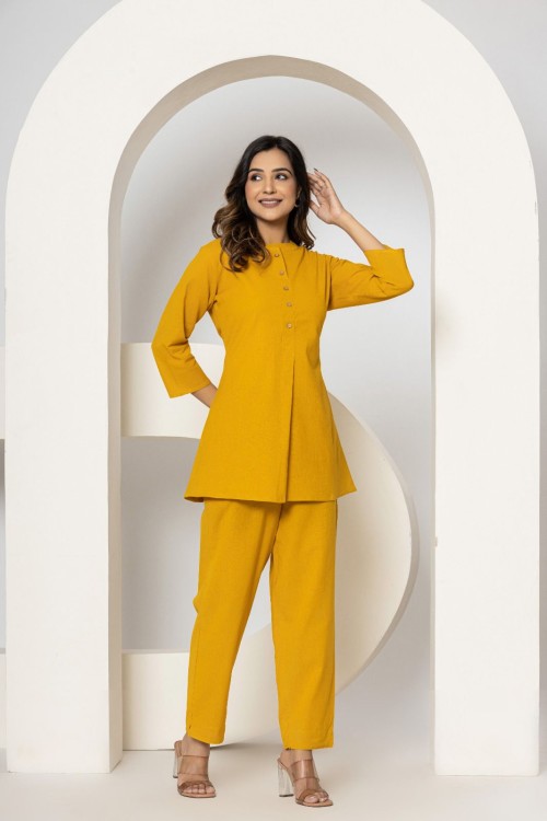 Pure Cotton 2pc Co-ord Sets in  - Mustard