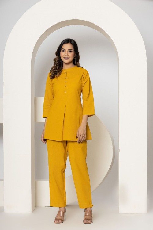 Pure Cotton 2pc Co-ord Sets in  - Mustard