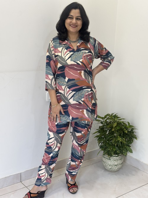 Modal Maslin Printed 2pc Co-ord Sets in  - Mouve Multi