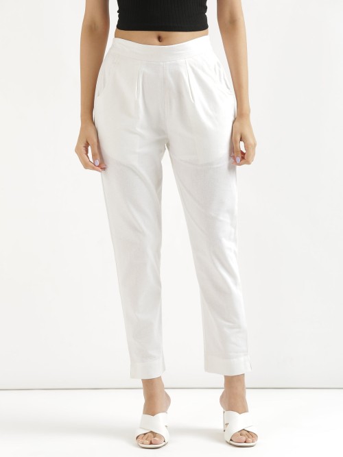 Cotton Trousers - Regular Fits - White