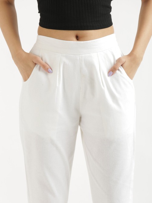 Cotton Trousers - Regular Fits - White