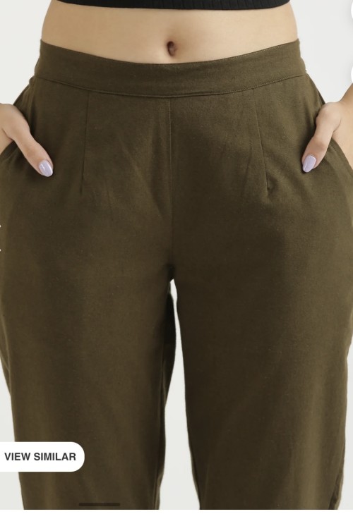 Cotton Trousers - Regular Fits - Olive