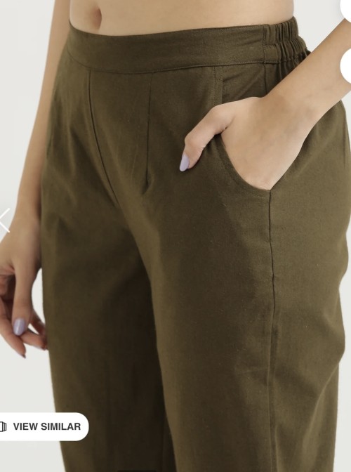 Cotton Trousers - Regular Fits - Olive