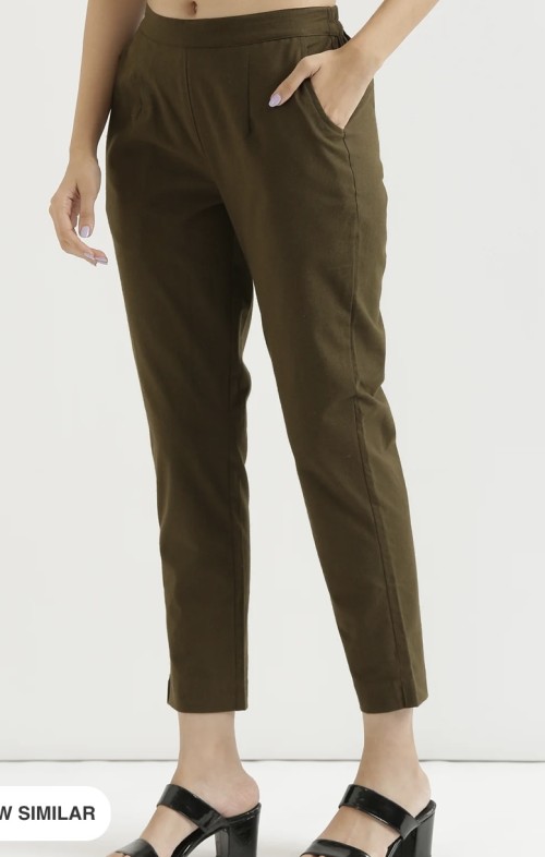 Cotton Trousers - Regular Fits - Olive