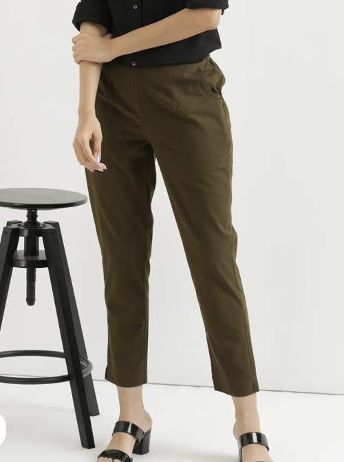 Cotton Trousers - Regular Fits - Olive