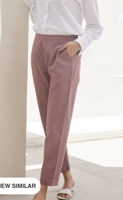 Cotton Trousers - Regular Fits - Rose Pink