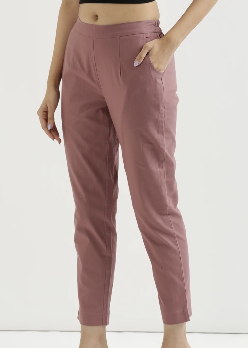 Cotton Trousers - Regular Fits - Rose Pink