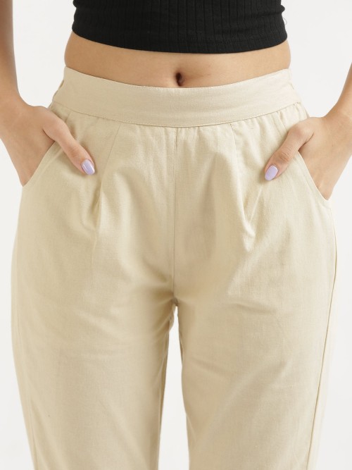 Cotton Trousers - Regular Fits - Beige