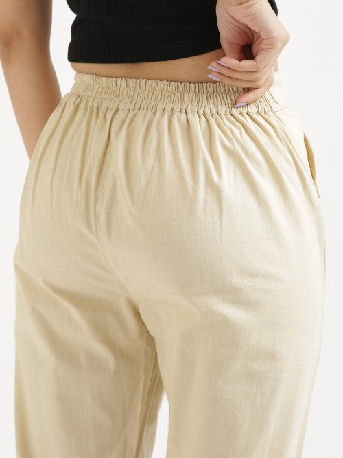 Cotton Trousers - Regular Fits - Beige