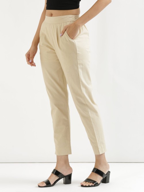 Cotton Trousers - Regular Fits - Beige